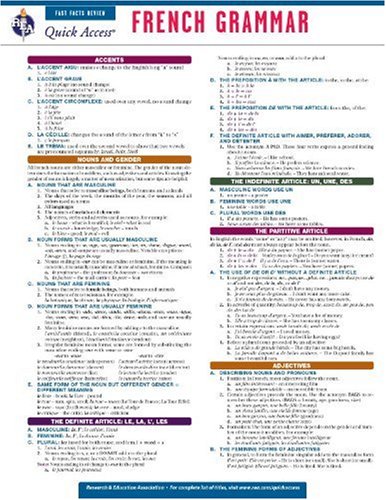 French Grammar - REA's Quick Access Reference Chart (Quick Access Reference Charts) (English and French Edition) (9780738607290) by Editors Of REA