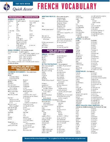 Beispielbild fr French Vocabulary - REA's Quick Access Reference Chart (Quick Access Reference Charts) (English and French Edition) zum Verkauf von Save With Sam