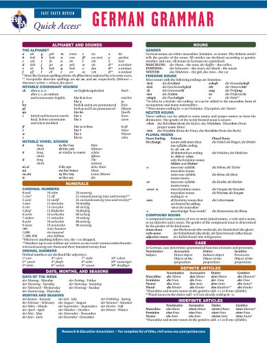 Beispielbild fr German Grammar - REA's Quick Access Reference Chart (Quick Access Reference Charts) zum Verkauf von Once Upon A Time Books