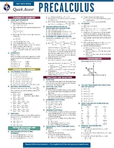 Stock image for Precalculus - REA's Quick Access Reference Chart (Quick Access Reference Charts) for sale by HPB-Diamond