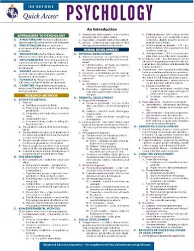 Beispielbild fr Psychology - REA's Quick Access Reference Chart (Quick Access Reference Charts) zum Verkauf von Front Cover Books