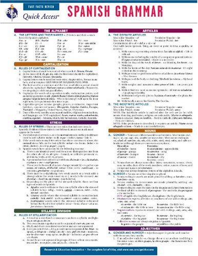 Imagen de archivo de Spanish Grammar - REA's Quick Access Reference Chart (Quick Access Reference Charts) (English and Spanish Edition) a la venta por HPB-Ruby