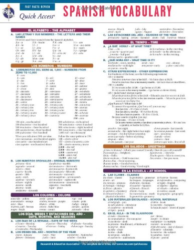 Stock image for Spanish Vocabulary - REA's Quick Access Reference Chart (Quick Access Reference Charts) (English and Spanish Edition) for sale by Front Cover Books