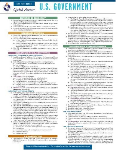 U.S. Government - REA's Quick Access Reference Chart (Quick Access Reference Charts) (9780738607559) by Editors Of REA