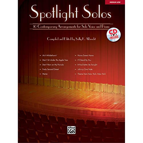 Beispielbild fr Spotlight Solos: 10 Contemporary Arrangements for Solo Voice and Piano (Medium Low Voice) (Book & CD) zum Verkauf von Magers and Quinn Booksellers