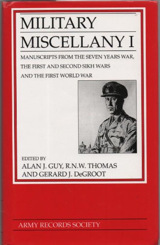 Imagen de archivo de Military Miscellany No 1 (Army Records Society, Volume 12) a la venta por Camilla's Bookshop