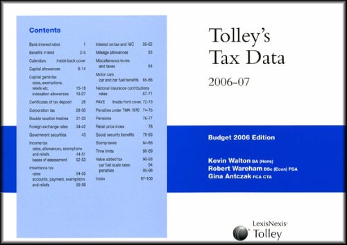 Tolley's Tax Data: Budget Edition (9780754529705) by Robert Wareham; Gina Antczak; David Smailes