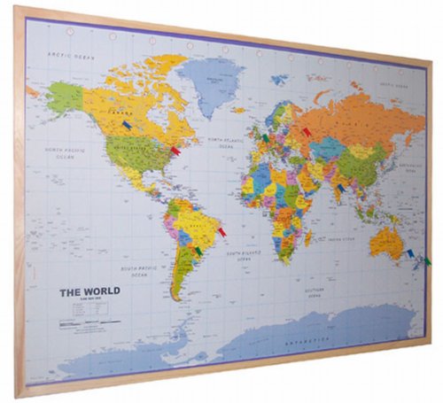 9780755809882: World Pinboard Map Wood Framed (plus flag pins)