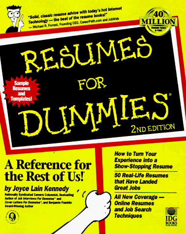 Resumes For Dummies (9780764551130) by Kennedy, Joyce Lain