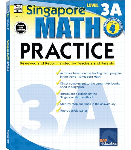 Singapore Math   Level 3A Math Practice Workbook for 4th Grade, Paperback, Ages 9 10 with Answer Key