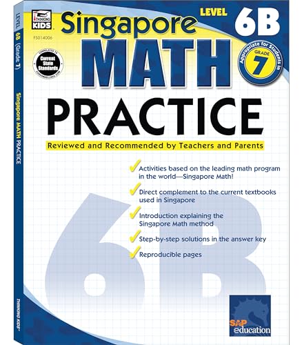 Singapore Math   Level 6B Math Practice Workbook for 7th Grade, Paperback, Ages 12 13 with Answer...