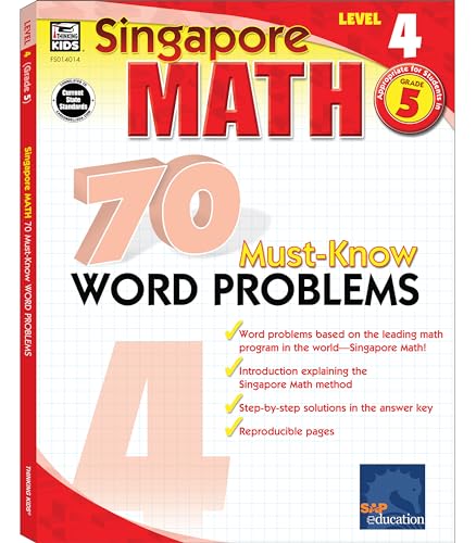 Beispielbild fr Singapore Math " 70 Must-Know Word Problems Workbook for 5th Grade Math, Paperback, Ages 10"11 with Answer Key zum Verkauf von Dream Books Co.