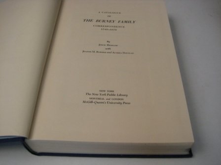 Beispielbild fr A Catalogue of the Burney Family Correspondence 1749-1878 zum Verkauf von J. Patrick McGahern Books Inc. (ABAC)