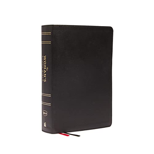 Stock image for NKJV, The Womans Study Bible, Genuine Leather, Black, Red Letter, Full-Color Edition: Receiving Gods Truth for Balance, Hope, and Transformation for sale by Books-FYI, Inc.