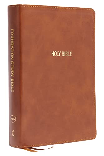 Stock image for NKJV, Foundation Study Bible, Large Print, Leathersoft, Brown, Red Letter, Thumb Indexed, Comfort Print: Holy Bible, New King James Version for sale by Books Unplugged