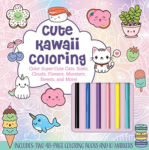 Beispielbild fr Cute Kawaii Coloring Kit : Color Super-Cute Cats, Sushi, Clouds, Flowers, Monsters, Sweets, and More! Includes: Two 48-page Coloring Books and 10 Markers zum Verkauf von AHA-BUCH GmbH