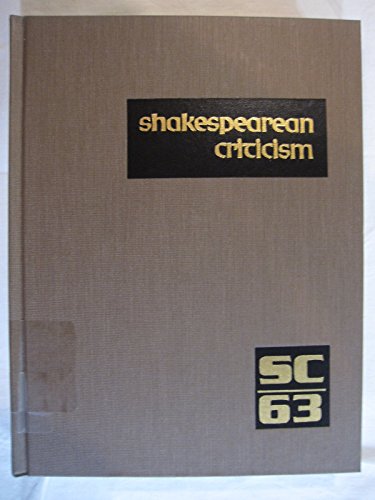 SC Volume 63 Shakespearean Criticism (Shakespearean Criticism (Gale Res)) (9780787652388) by Lee, Michelle