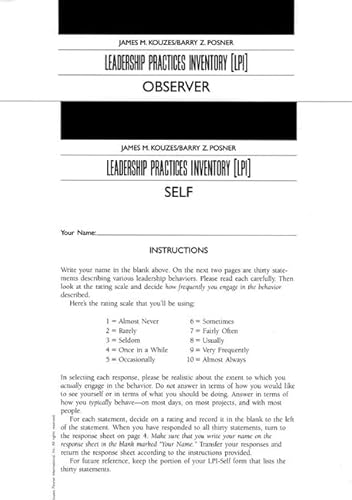 9780787944261: Student Leadership Practices Inventory, Self Instrument (4 Page Insert, NCR Paper) (J-B Leadership Challenge: Kouzes/Posner)