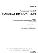 Proceedings of the Asme Materials Division (MD) (9780791837191) by American Society Of Mechanical Engineers