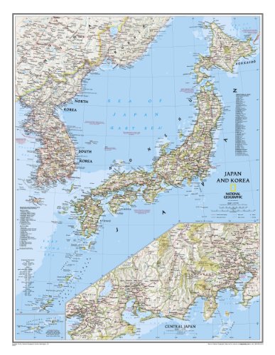 Japan and Korea Wall Map (tubed) (9780792249771) by National Geographic Maps