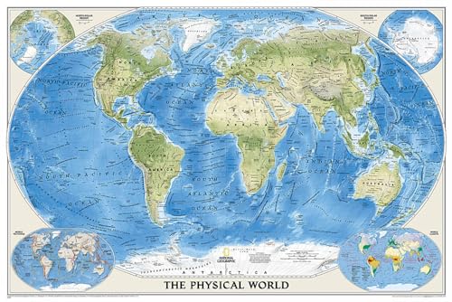 National Geographic World Physical Wall Map (Enlarged: 69.25 x 46.25 in) (National Geographic Reference Map) - National Geographic Maps