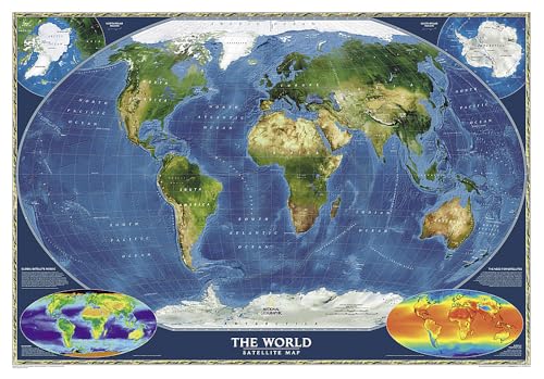 Stock image for National Geographic: World Satellite Wall Map (43.5 x 30.5 inches) (National Geographic Reference Map) for sale by Ergodebooks