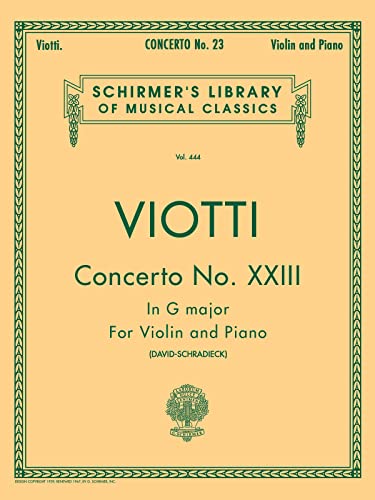 Beispielbild fr Concerto No. 23 in G Major: Schirmer Library of Classics Volume 444 Score and Parts zum Verkauf von Kennys Bookstore