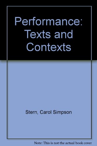 Imagen de archivo de Performance : Texts and Contexts a la venta por Better World Books