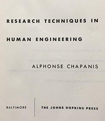 Imagen de archivo de Research Techniques in Human Engineering a la venta por Better World Books