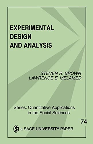 Beispielbild fr Experimental Design and Analysis (Quantitative Applications in the Social Sciences) zum Verkauf von BooksRun