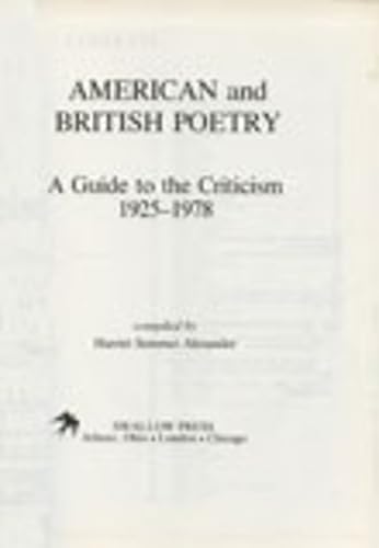 Beispielbild fr American and British Poetry: A Guide to the Criticism, 1925?1978 zum Verkauf von Amazing Books Pittsburgh