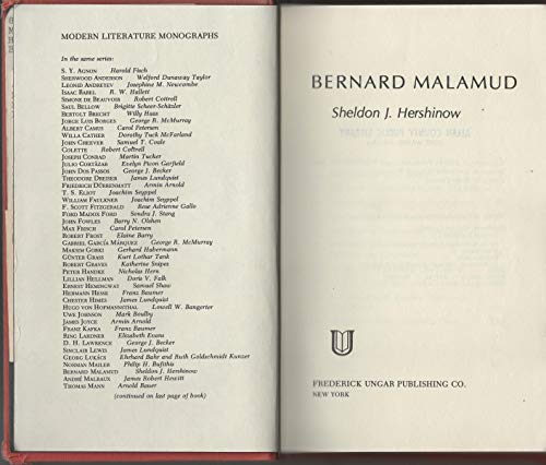 Imagen de archivo de Bernard Malamud a la venta por Better World Books