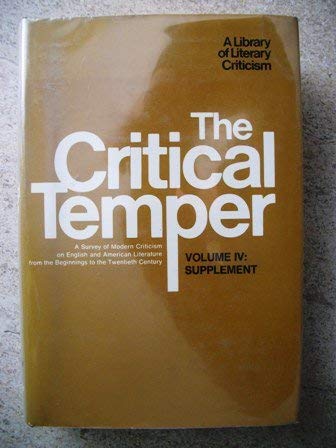 Beispielbild fr The Critical Temper : Supplement zum Verkauf von Better World Books