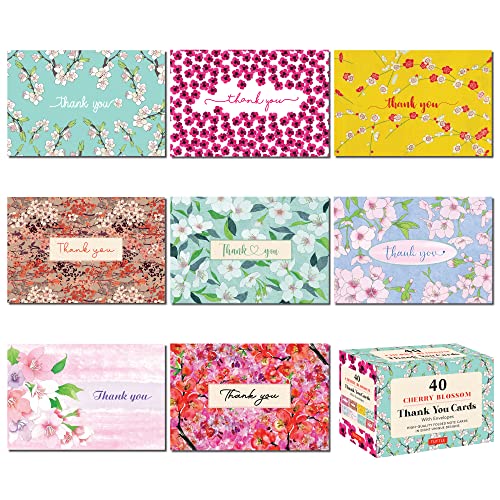Beispielbild fr Cherry Blossoms, 40 Thank You Cards with Envelopes: (4 1/2 x 3 inch blank cards in 8 unique designs) zum Verkauf von Bellwetherbooks