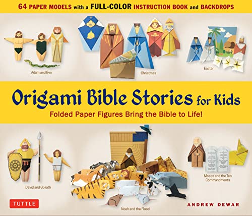 Stock image for Origami Bible Stories for Kids Kit: Fold Paper Figures and Stories Bring the Bible to Life! (64 Paper Models with a full-color instruction book and 4 backdrops) for sale by Lakeside Books