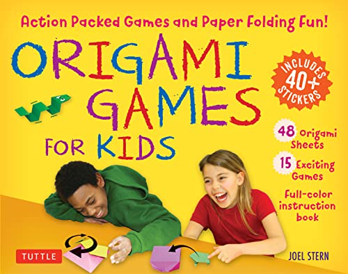 Stock image for Origami Games for Kids Kit Action Packed Games and Paper Folding Fun! Origami Kit with Book, 48 Papers, 75 Stickers, 15 Exciting Games, Easy-to-Assemble Game Pieces for sale by Lakeside Books