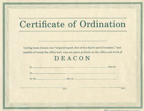 Certificate of Ordination Deacon Parchment Paprer (9780805472707) by Broadman & Holman