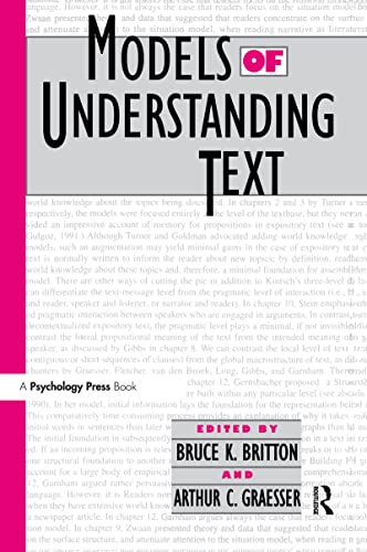 Imagen de archivo de Models of Understanding Text (Cog Studies Grp of the Inst for Behavioral Research at UGA) a la venta por HPB-Red