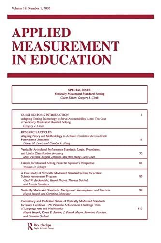 Imagen de archivo de Vertically Moderated Standard Setting : A Special Issue of applied Measurement in Education a la venta por Blackwell's