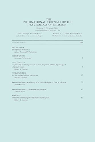 Imagen de archivo de Spiritual Intelligence: A Special Issue of The International Journal for the Psychology of Religion: v. 10, No. 1, 2000 a la venta por Chiron Media