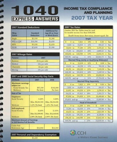 Stock image for 1040 Express Answers: Income Tax Compliance and Planning, 2007 Tax Year for sale by HPB-Red