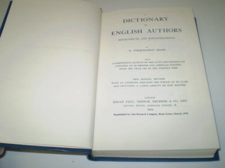 Imagen de archivo de Dictionary of English Authors : Biographical and Bibliographical a la venta por Better World Books: West