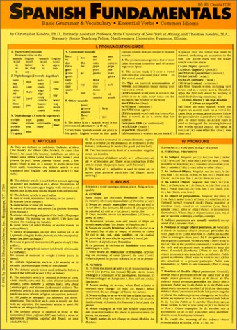 Spanish Fundamentals: Basic Grammar & Vocabulary-Essential Verbs-Common Idioms/Expanded Folding Card (Spanish Edition) (9780812063103) by Christopher Kendris Ph.D.; Theodore Kendris Ph.D.