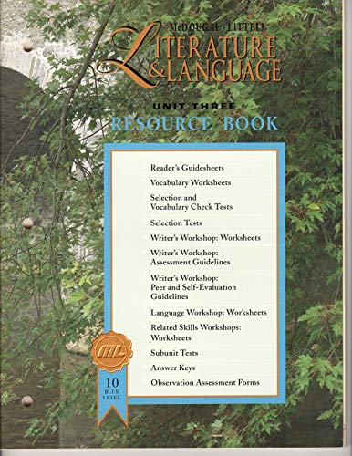Stock image for LITERATURE AND LANGUAGE, BLUE LEVEL, UNIT ONE RESOURCE BOOK for sale by mixedbag