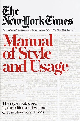 Beispielbild fr New York Times Manual of Style and Usage zum Verkauf von Wonder Book