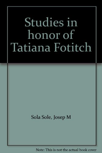 Stock image for Studies in honor of Tatiana Fotitch for sale by Midtown Scholar Bookstore