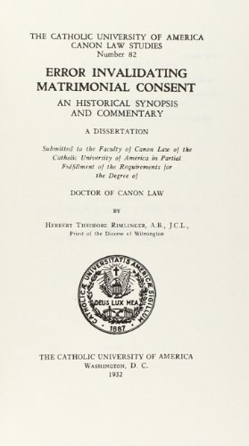 Stock image for Error Invalidating Matrimonial Consent (1932) (CUA Studies in Canon Law) for sale by Lucky's Textbooks