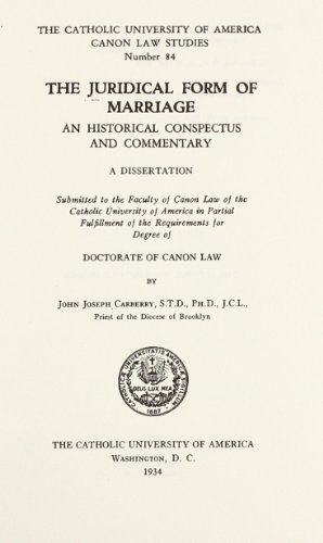 Stock image for The Juridical Form of Marriage (1934) (CUA Studies in Canon Law) for sale by Lucky's Textbooks