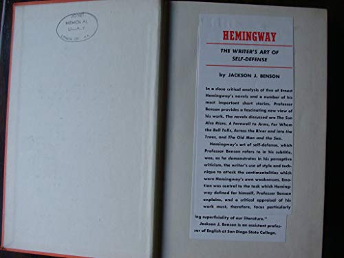 Stock image for Hemingway: The Writer's Art of Self-Defense. for sale by Better World Books