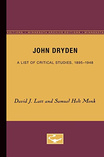 9780816659821: John Dryden: A List of Critical Studies, 1895-1948